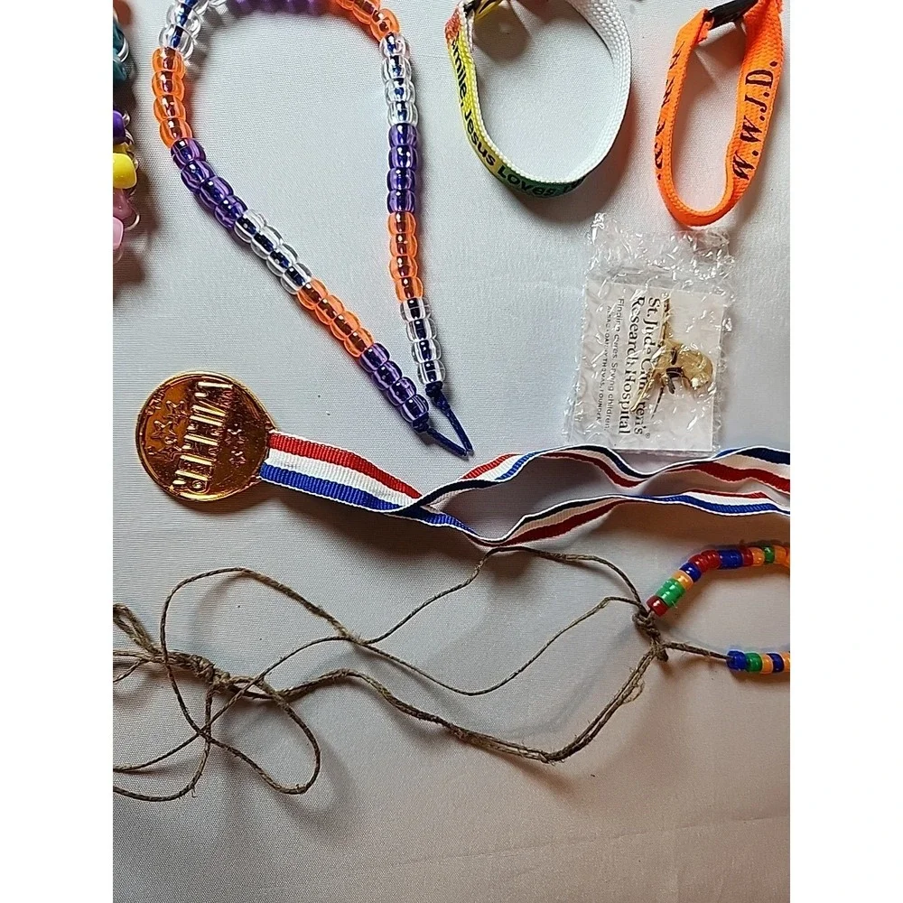 20+ Pcs Children's Costume Jewelry Jesus, WWJD, American Flag, Bracelets, Pins